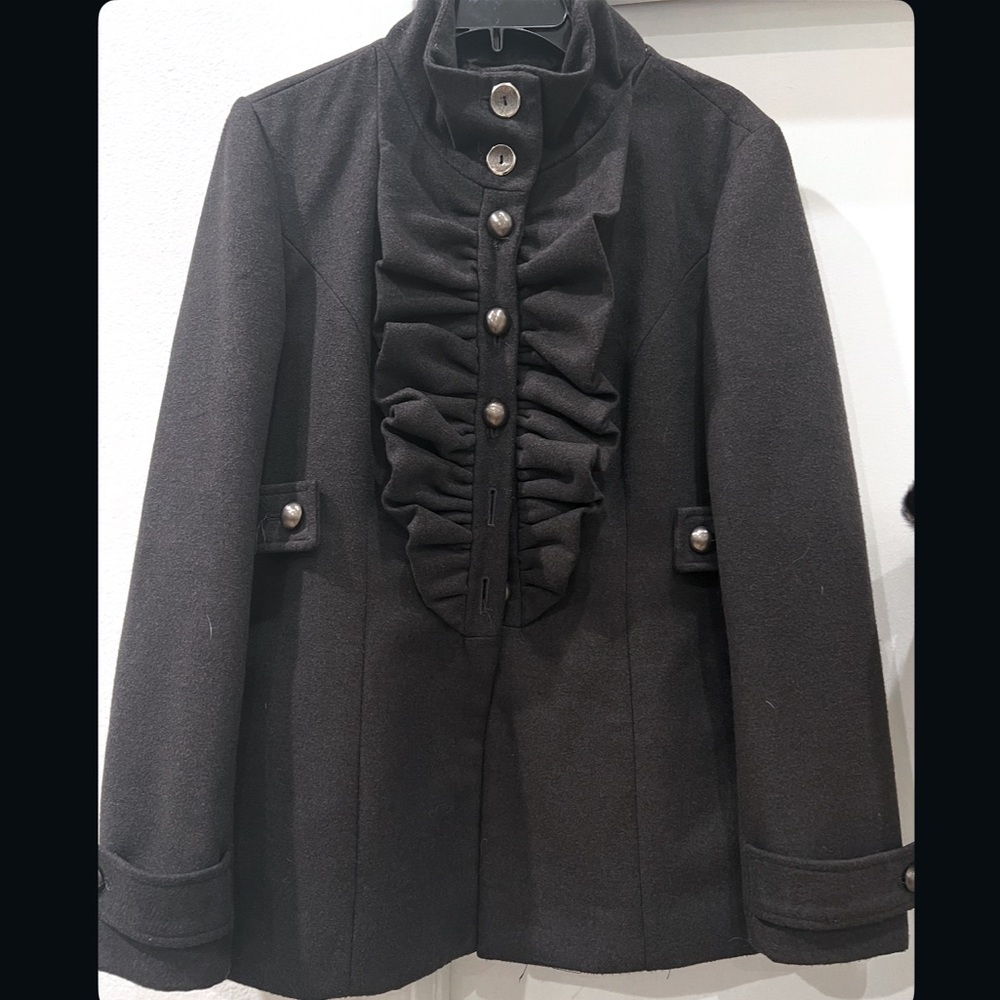 Mac & Jack Dark Grey Pea Coat With Ruffle Size Jrs XL